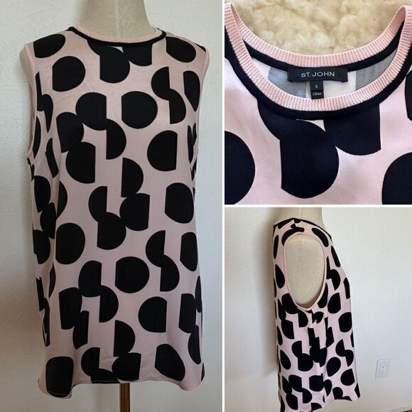 ST. JOHN DOT PRINT STRETCH SILK SHELL IN BLUSH CAVIAR - Picture 3 of 5